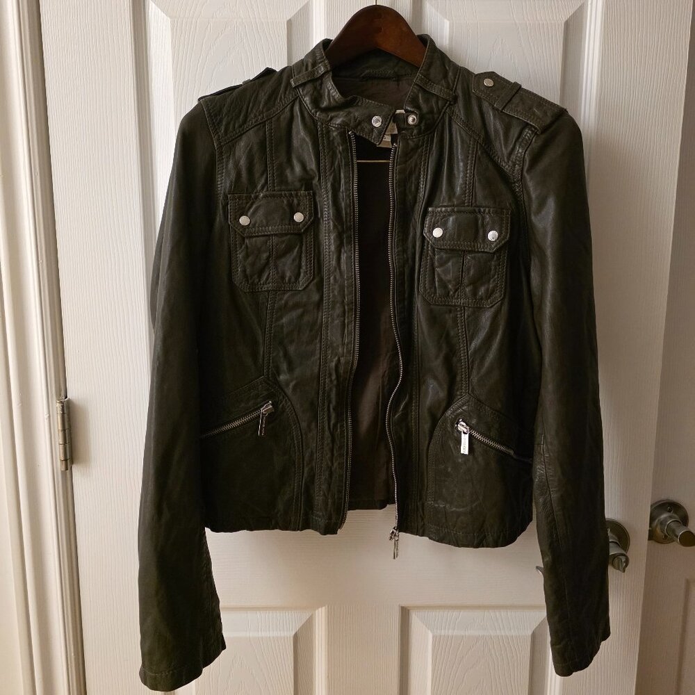 Michael Kors Espresso Coloured Leather Jacket - Large